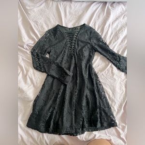 Ontwelfth V- Neck Lace Flare Dress